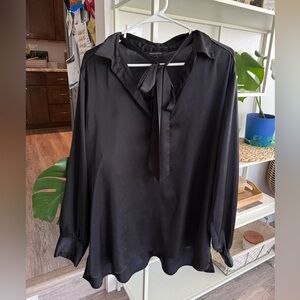 Banana Republic Black Satin Tie-Neck Blouse